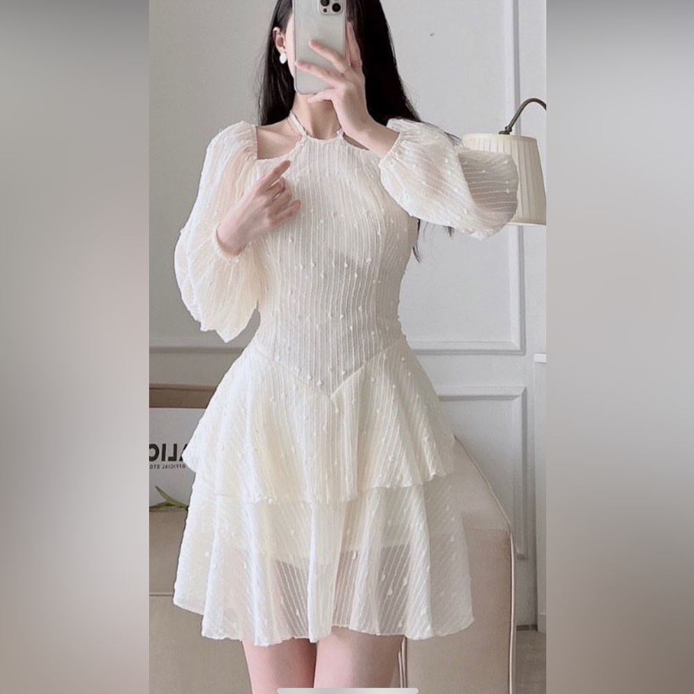 Elegant Off-Shoulder Cream Tiered Dress